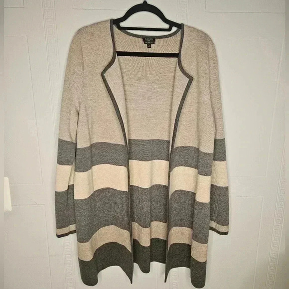 Talbots Womens Plus Gray Beige Wool Open Front Cardigan Size 1X EUC - Picture 1 of 12
